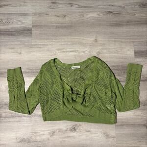 Green Crochet Cardigan with Bow Detail Cute Cottagecore Knit Sweater